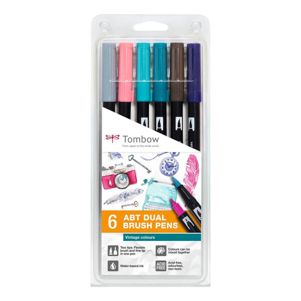 4003198104839 - Brush-Pens ABT Set Vintage Colors 6St 08 + 33 mm Mehrfarbig