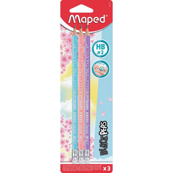 3154148517191 - maped BLACKPEPS Bleistifte HB rose hellblau flieder mit Radierer 3 St