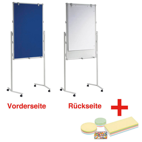 4002390060103 - AKTION MAUL Moderationswand MAULpro 750 x 1200 cm blau weiß + GRATIS Moderations-Starter-Set bestehend aus je 120 Moderationskarten Ø 95 cm Ø 135 cm 95 x 200 cm 200 Signal-Nadeln