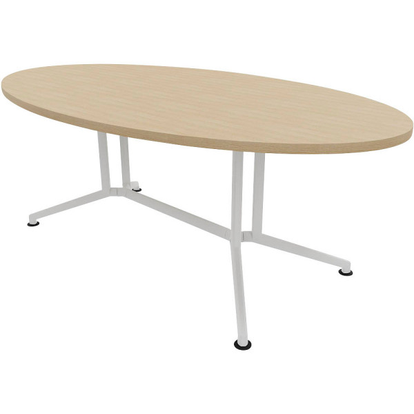 8055517528365 - Konferenztisch X2 eiche oval V-Gestell weiß 2000 x 1100 x 740 cm