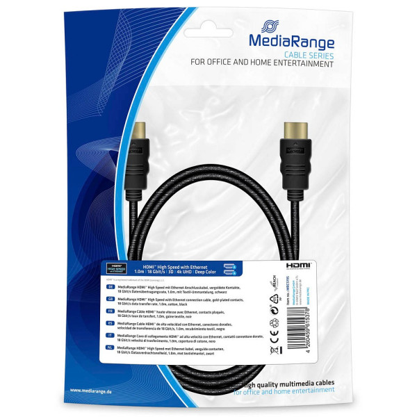 4260459615378 - Hdmi High Speed Ethernet Anschlussk 18Gibt s 1m (MRCS195) - Mediarange