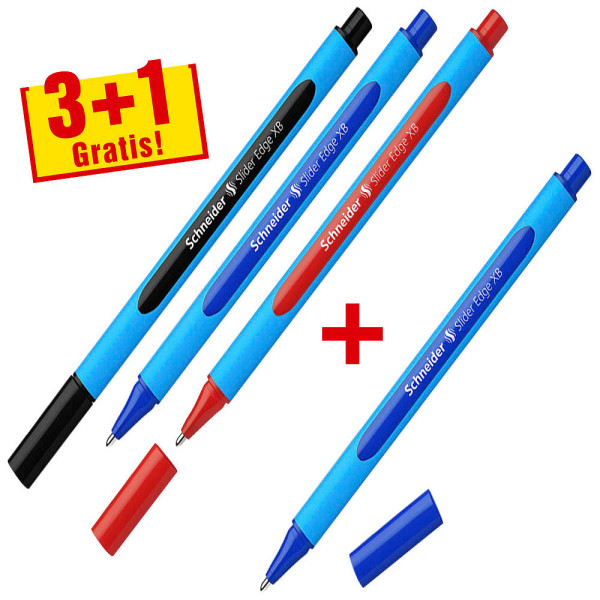 4004675121066 - 3+1 GRATIS 3 Kugelschreiber Slider Edge blau Schreibfarbe farbsortiert + GRATIS 1 Kugelschreiber Slider Edge blau 3 Stück