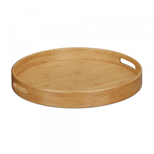 4052025202354 - Serviertablett Bambus rund erhöhter Rand Gastrotablett Grifflöcher HxBxT 5 x 385 x 385 cm Holz natur - Relaxdays