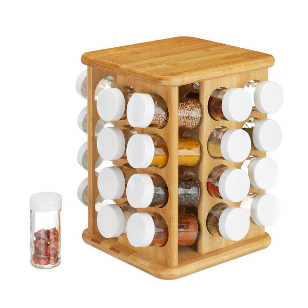 4052025242091 - Xxl Gewürzkarussell drehbar 32 Gewürzgläser aromadichte Aufbewahrung Gewürze Organizer Bambus natur - Relaxdays