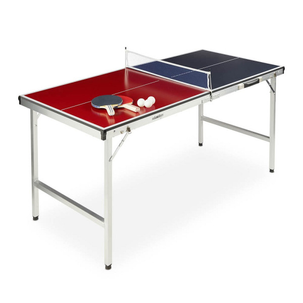 4052025289195 - Relaxdays - Klappbare Tischtennisplatte tragbar Netz 2 Schläger 3 Bälle Alu mdf hbt 675 x 151 x 675 cm blau rot