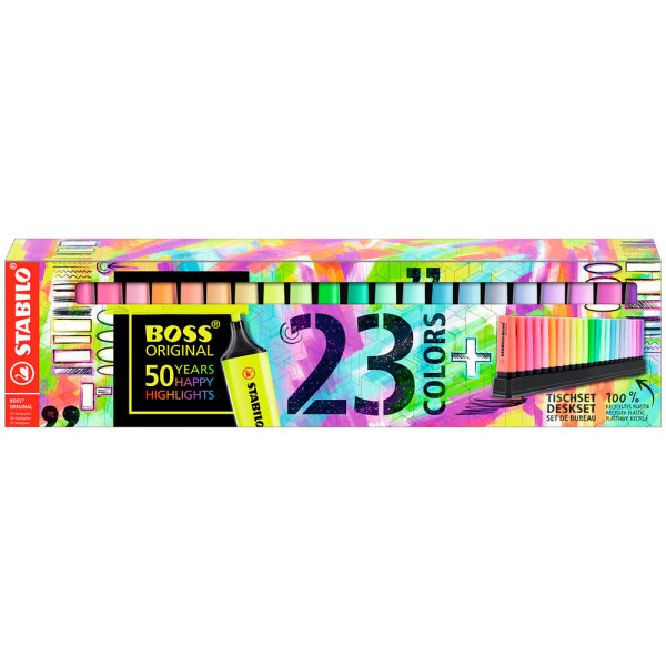 4006381565936 - STABILO BOSS ORIGINAL - Textmarker - 23-teiliges Schreibtischset - 9 Standard- und 14 Pastellfarben