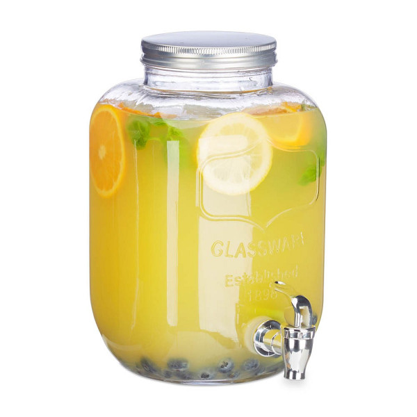 4052025234300 - Relaxdays Getränkespender 5 l Glas Zapfhahn Retro Saftspender Gastro Vintage Limonadenspender Gartenparty klar