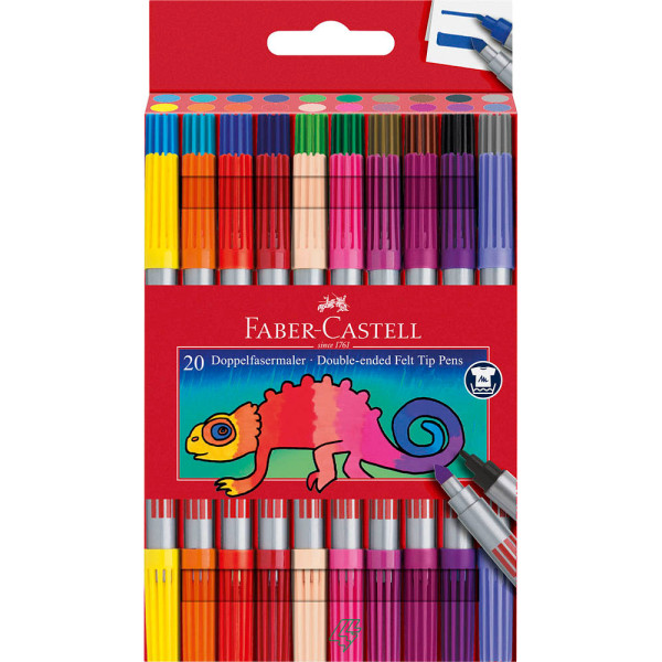 4005401511199 - FABER-CASTELL Filzstifte Doppelfasermaler 20St Etui 10 + 30 + 50 mm Mehrfarbig