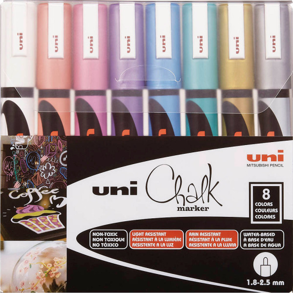 4902778256459 - uni Chalk PWE-5M Kreidemarker farbsortiert 10 - 20 mm 4902778256459 186209 8 Stück