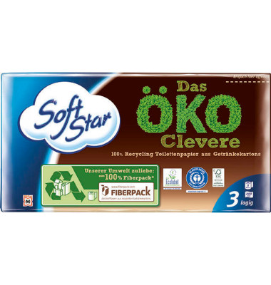 Toilettenpapier Das ÖKO Clevere 2818342, 3-lagig, weiß, 200 Blatt / Rolle,