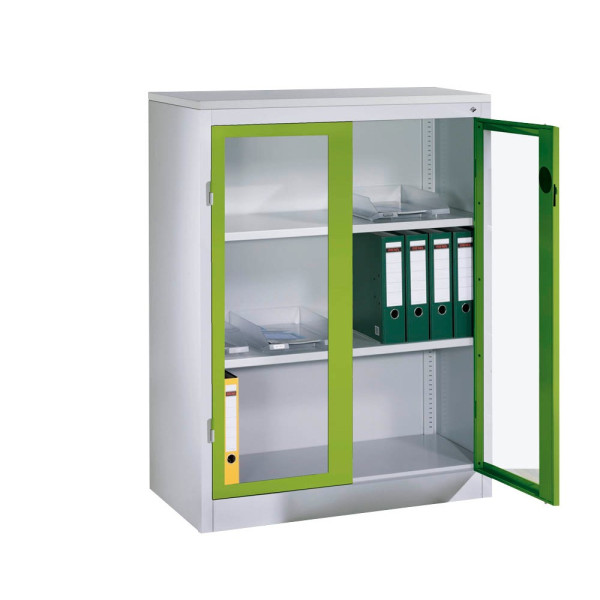 4064615243234 - CP Stahlschrank 8531-055 1060-80 lichtgrau viridingrün Acrylglas 1200 x 500 x 1200 cm aufgebaut