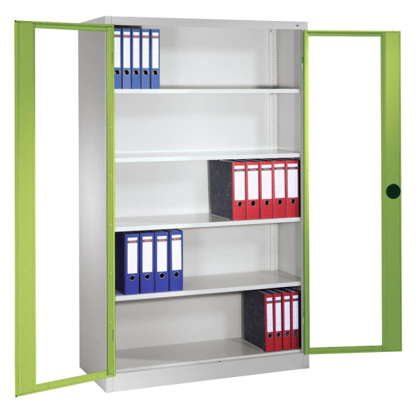 4055404458663 - CP Stahlschrank 8930-055 9360-80 lichtgrau viridingrün Acrylglas 1200 x 400 x 1950 cm aufgebaut