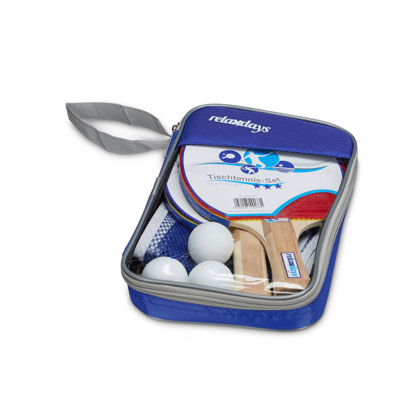 4052025201371 - Tischtennis Set mit Netz 2 Tischtennisschläger & 3 Tischtennisbälle to go Ping Pong Set mit Tasche blau - Relaxdays