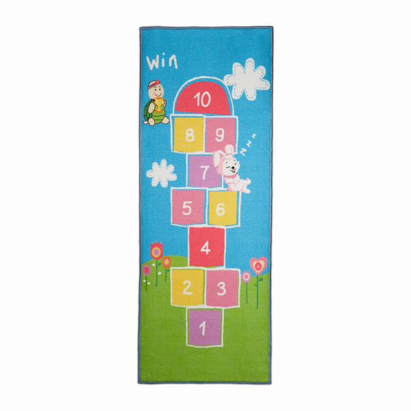 4052025326807 - Kinderteppich Hüpfspiel 180 x 70 cm 10 Hüpfkästchen Kurzflor gummierte Unterseite Spielteppich bunt - Relaxdays