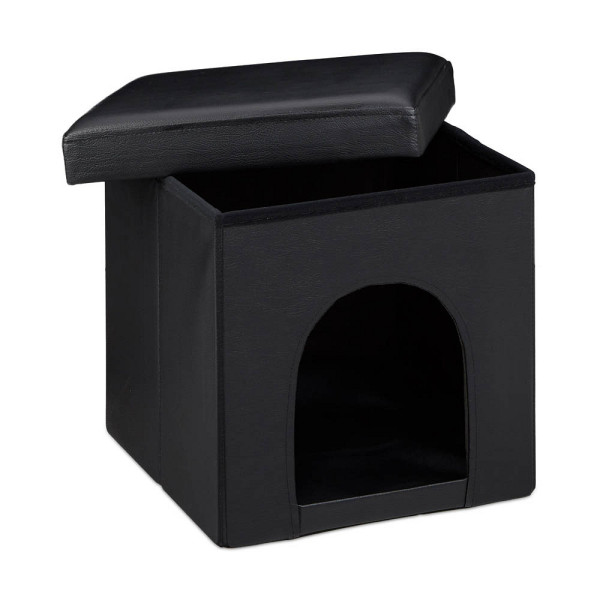 4052025046583 - Relaxdays - Hundebox Sitzhocker hbt 38 x 38 x 38 cm stabiler Sitzcube mit praktischer Tierhöhle für Hunde und Katze aus hochwertigem Kunstleder und