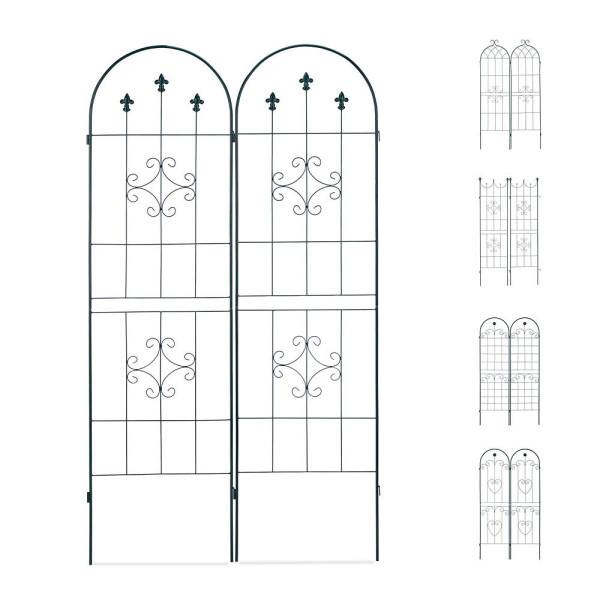 4052025931803 - Relaxdays - Rankgitter 2er Set Metall 180 x 50 cm Vintage Rankhilfe Garten Rundbogen & Spitze zum Stecken dunkelgrün