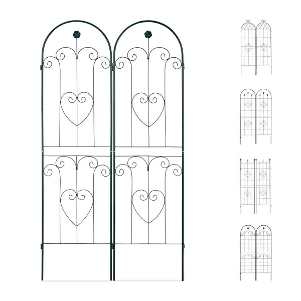 4052025931834 - Rankgitter 2er Set Metall 180 x 50 cm Rankhilfe Garten Rundbogen Blume & Herz zum Stecken dunkelgrün - Relaxdays