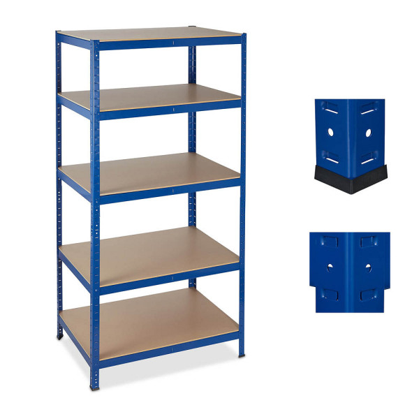 4052025267544 - Schwerlastregal 5 Ebenen Traglast 1325 kg Steckregal Keller Garage Werkstatt 180x90x60 Metall MDF blau - Relaxdays