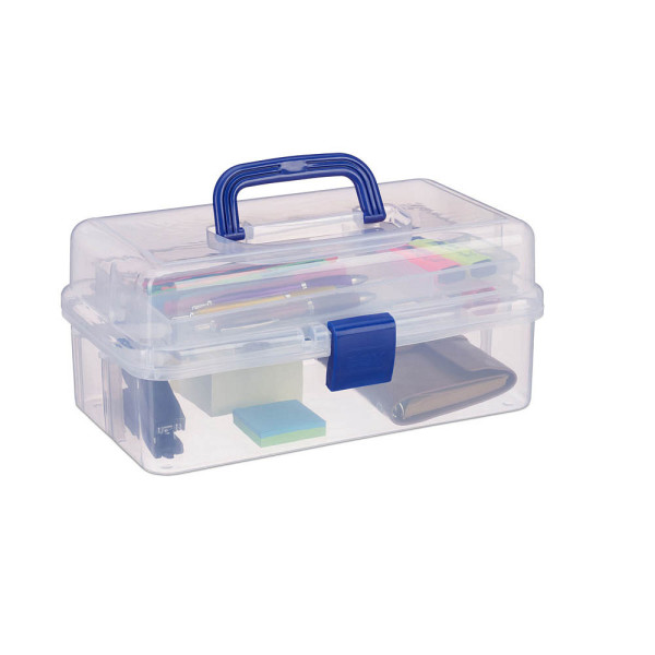 4052025944438 - Aufbewahrungsbox 9 Fächer Sortierbox Bastelmaterial Künstlerbedarf hbt 14 x 33 x 195 cm transparent-blau - Relaxdays