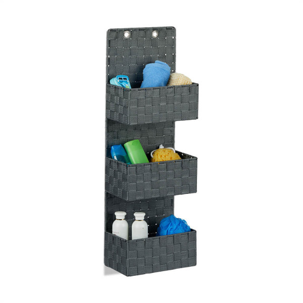 4052025952501 - Hängeorganizer Stoff Türorganizer mit 3 Aufbewahrungskörben Wandorganizer Bad pp hbt 75x25x15cm grau - Relaxdays