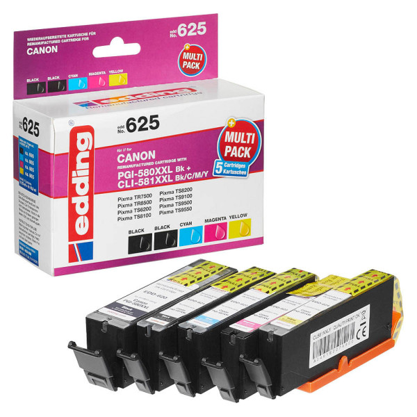 4057305041289 - Druckerpatrone ersetzt Canon PGI-580PGBK XXL CLI-581C XXL CLI-581M XXL CLI-581Y XXL Kompatibel Kombi-Pack Schwarz Cyan Magenta Gelb EDD-625 18-625