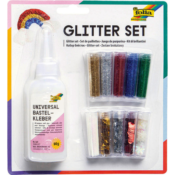 4001868005790 - Glitter-Set inklusive Dekokleber farbig sortiert