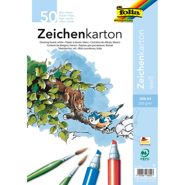 4001868086003 - Folia Zeichenkarton Weiß Karton DIN A4 200 g m2 8600 50 Blatt