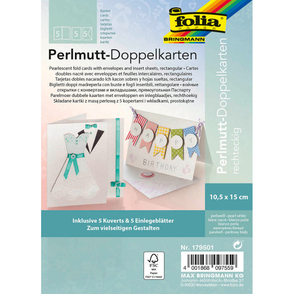 4001868097559 - Faltkarte pastell 179501 105cm x 15cm (BxH) 250g perlweiß Karton 4001868097559 folia 5 Stück