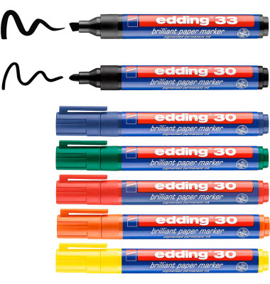 Flipchart-Marker Flipchart, 4-3033-7, Pack, gelb,orange,rot,grün,blau,2x schwarz, 1,5-3mm Rundspitze, Keilspitze