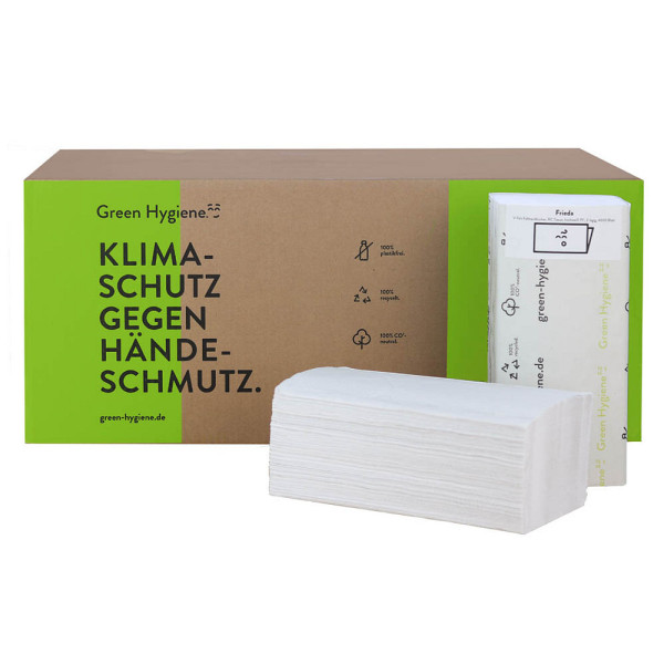 4250820603868 - Green Hygiene® FRIEDA Falthandtücher 2-lagig V-Falz Handtuchpapier aus 100% recyceltem Papier 1 Karton = 20 Packungen à 200 Tücher