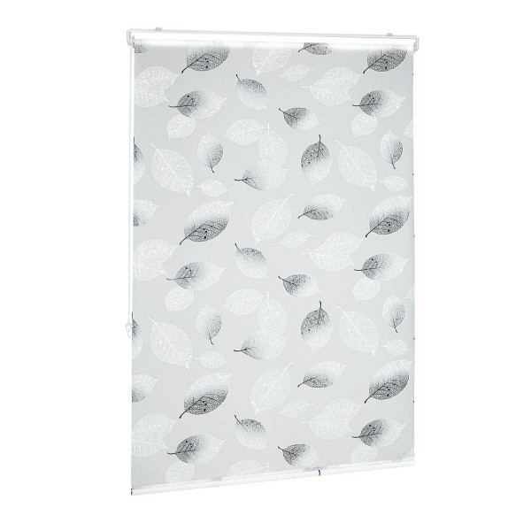 4052025904029 - Duschrollo 100 x 240 cm Blatt Muster Seilzug flexible Montage Duschvorhang für Badewanne schwarz-weiß - Relaxdays