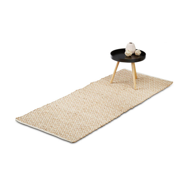 4052025964894 - Läufer Jute & Baumwolle 80x200 cm Teppich für Flur Küche Schlafzimmer rutschfest Karomuster hellbraun - Relaxdays