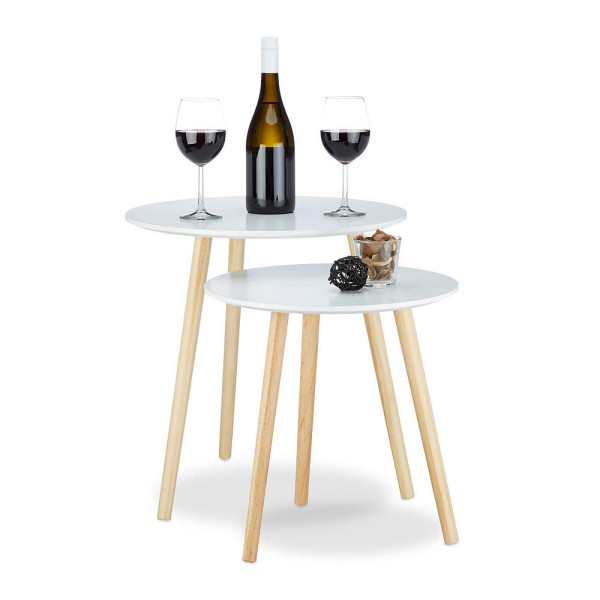 4052025967871 - Relaxdays - Beistelltisch 2er Set skandinavisch 70er Design Nachttische Satztische Durchmesser 39 und 475 cm weiß