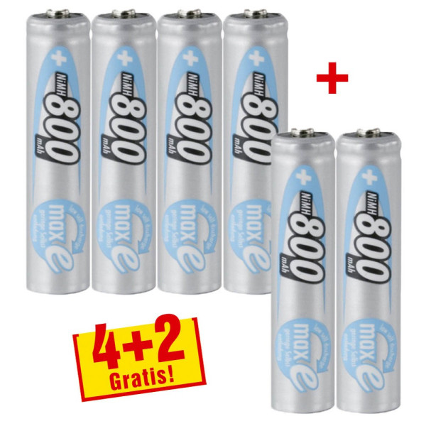 4013674011315 - 4 + 2 GRATIS 4 ANSMANN Akkus maxE Micro AAA 800 mAh + GRATIS 2 St