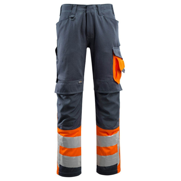 5711074291489 - MASCOT® unisex Warnschutzhose Leeds schwarzblau orange Größe 24