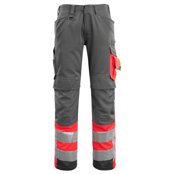 5711074295722 - unisex Warnschutzhose Leeds dunkelanthrazit rot Größe 48