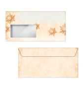 50 Weihnachtsbriefumschläge Golden Snowflakes DIN lang mit Fenster