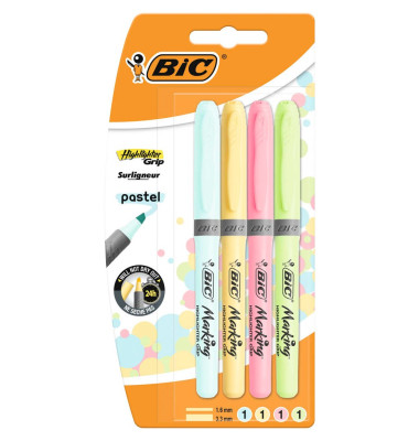 Textmarker Highlighter Grip Pastel, 964859, Etui, 4-farbig sortiert, 1,6-3,4mm Keilspitze