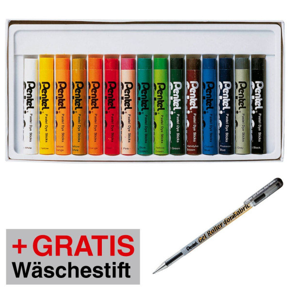 4016284342510 - Stoffmalkreide PTS-15 15er Etui farbig sortiert + GRATIS Gel-Tintenroller Gel for fabric