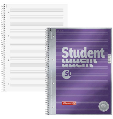 Collegeblock 10-67144 Student Premium, Lineatur 14 / Notenlinien, A4, 90g, violett, 50 Blatt