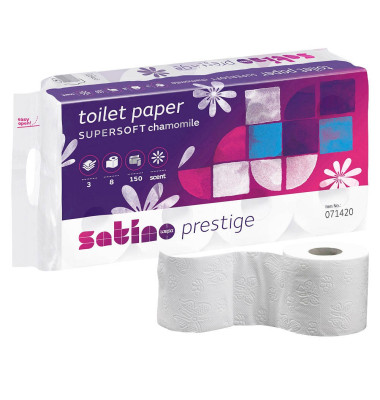 Toilettenpapier Satino Prestige, Kamille, 071420, 3-lagig, hochweiß, 150 Blatt / Rolle,