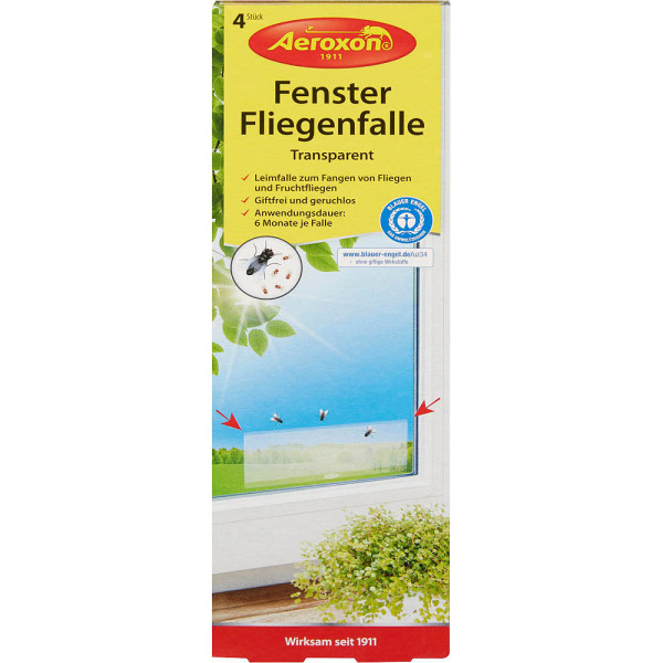 4027600753408 - Aeroxon® Fenster-Fliegenfallen transparent Fängt Fliegen und Fruchtfliegen am Fenster 1 Packung = 4 Stück