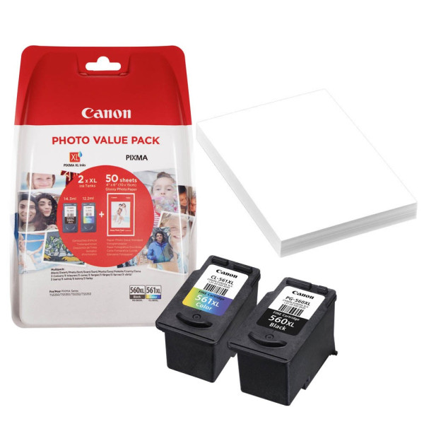 8714574662879 - Original PG-560XL + CL-561XL Druckerpatronen Value Pack - BK C M Y 400 300 Seiten + 50 Blatt Fotopapier 10x15