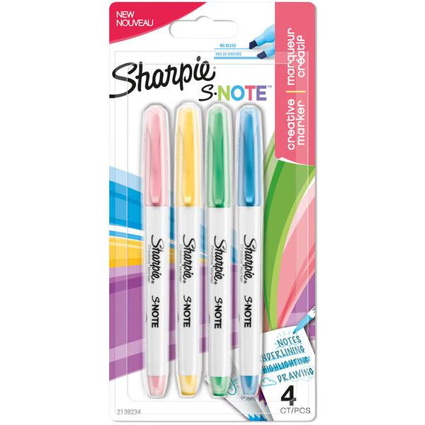 3026981382345 - S-Note Textmarker & Kreative Markerstifte | Schreiben Malen Markieren & Mehr | geschmischte Pastellfarben | 2-in-1 Keilspitze (Breit & Fein) | 4 Stück Highlighter