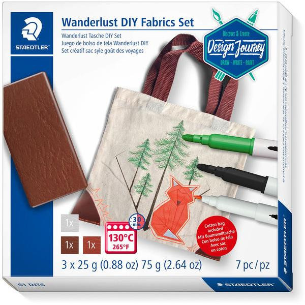 4007817075548 - STAEDTLER Trendset Design Journey Wanderlust DIY Fabrics Set Textilveredelungsset zum Verschönern einer Baumwolltasche - 1 Stück (61 DJT6)