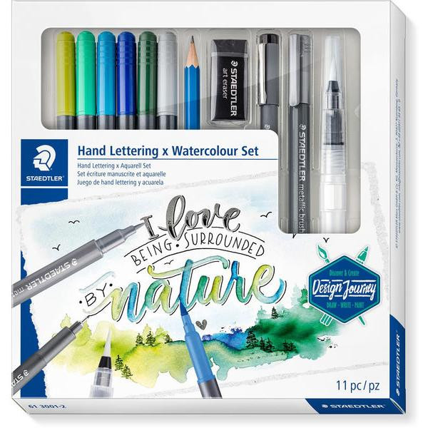 4007817076811 - STAEDTLER Aquarell- & Handlettering-Set Watercolor Inhalt 6x Doppel-Fasermaler mit Pinselspitze (3001) - 1 Stück (61 3001-2)