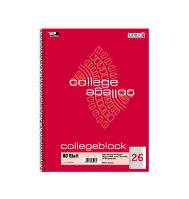 Collegeblock 100050572, Schule, Lineatur 26 / kariert mit weißem Rand, A4+, 70g, schwarz, 80 Blatt