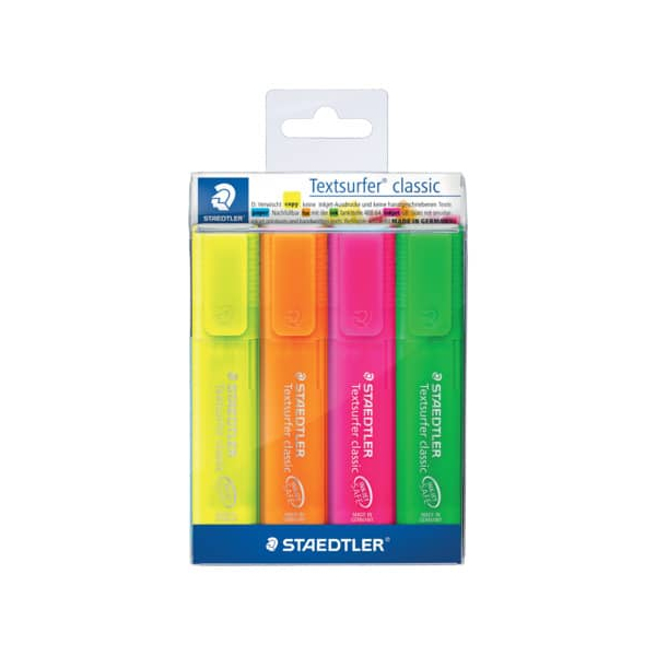 4007817364321 - STAEDTLER Textsurfer classic transluzent 4er Etui Textmarker Strichstärke 10 - 50 mm Keilspitze (364 P WP4)