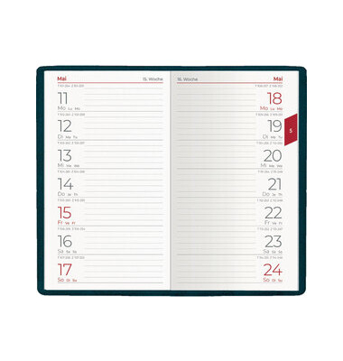 Taschenkalender 540-1020, schwarz, 1 Woche / 1 Seite, 9,5x16cm (A6), 2025