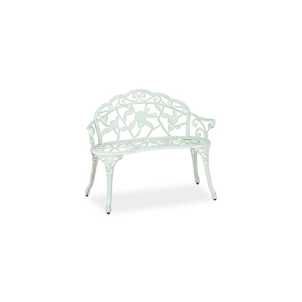 4052025360894 - Gartenbank 2 Sitzer Rosen Terrasse Balkon Alu & Gusseisen antike Sitzbank 78 x 98 x 555 cm weiß grün - Relaxdays